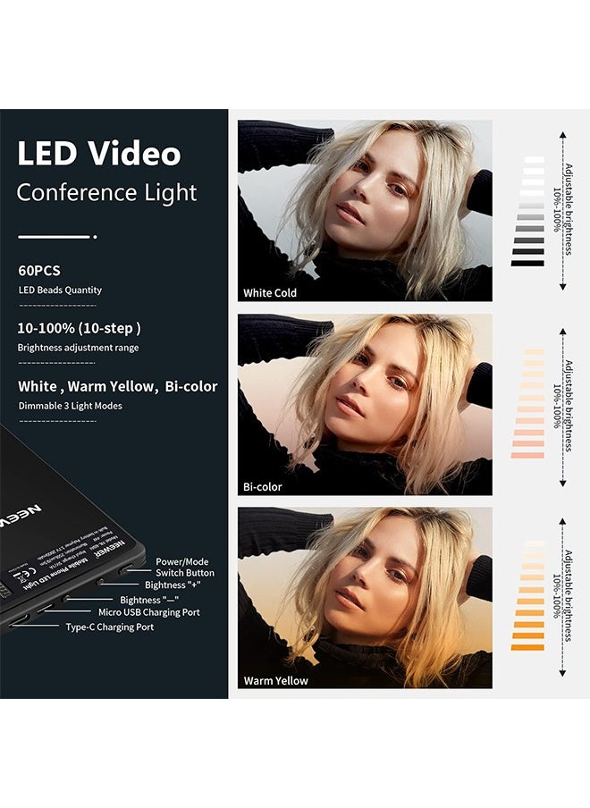 NEEWER Basic Selfie Light with Front & Back Phone Clip, 60 LED 2000mAh Rechargeable CRI 95+, 3 Light Modes, Portable Clip on Light for Phone/Tablet/Laptop, Zoom Call TikTok Video Fill Light - NL-60AI