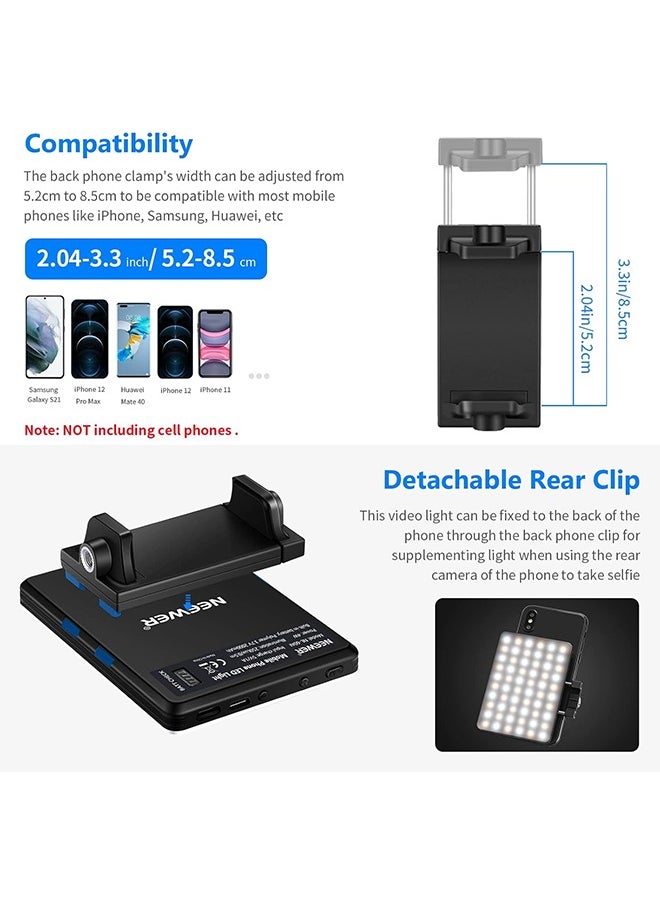 NEEWER Basic Selfie Light with Front & Back Phone Clip, 60 LED 2000mAh Rechargeable CRI 95+, 3 Light Modes, Portable Clip on Light for Phone/Tablet/Laptop, Zoom Call TikTok Video Fill Light - NL-60AI