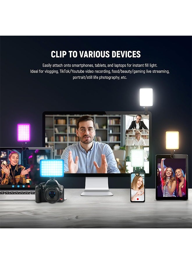NEEWER VL67C RGB Selfie Light with APP Control, 94 LED CRI97 2000mAh Rechargeable, Cold Shoe Mount as Camera Light, Portable Front & Back Phone Clip for TikTok, Video Conference Light for Laptop