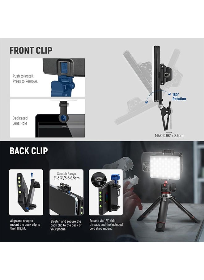 NEEWER VL67C RGB Selfie Light with APP Control, 94 LED CRI97 2000mAh Rechargeable, Cold Shoe Mount as Camera Light, Portable Front & Back Phone Clip for TikTok, Video Conference Light for Laptop