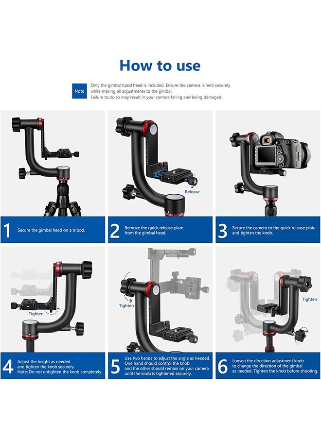 NEEWER Gimbal Tripod Head Professional Heavy Duty Aluminum Alloy with Arca Type Quick Release Plate, GM101 Supports Smoother 360 Degree Panoramic Shooting for DSLR Camera Up to 30lbs/13.6kg