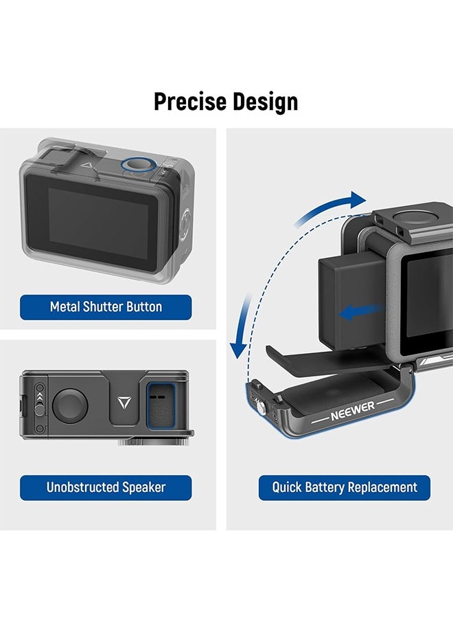 NEEWER Action 4 Action 3 Camera Cage, Metal Protective Video Rig for Osmo Action 4 3 Compatible with DJI Mic, with Cold Shoe, 1/4