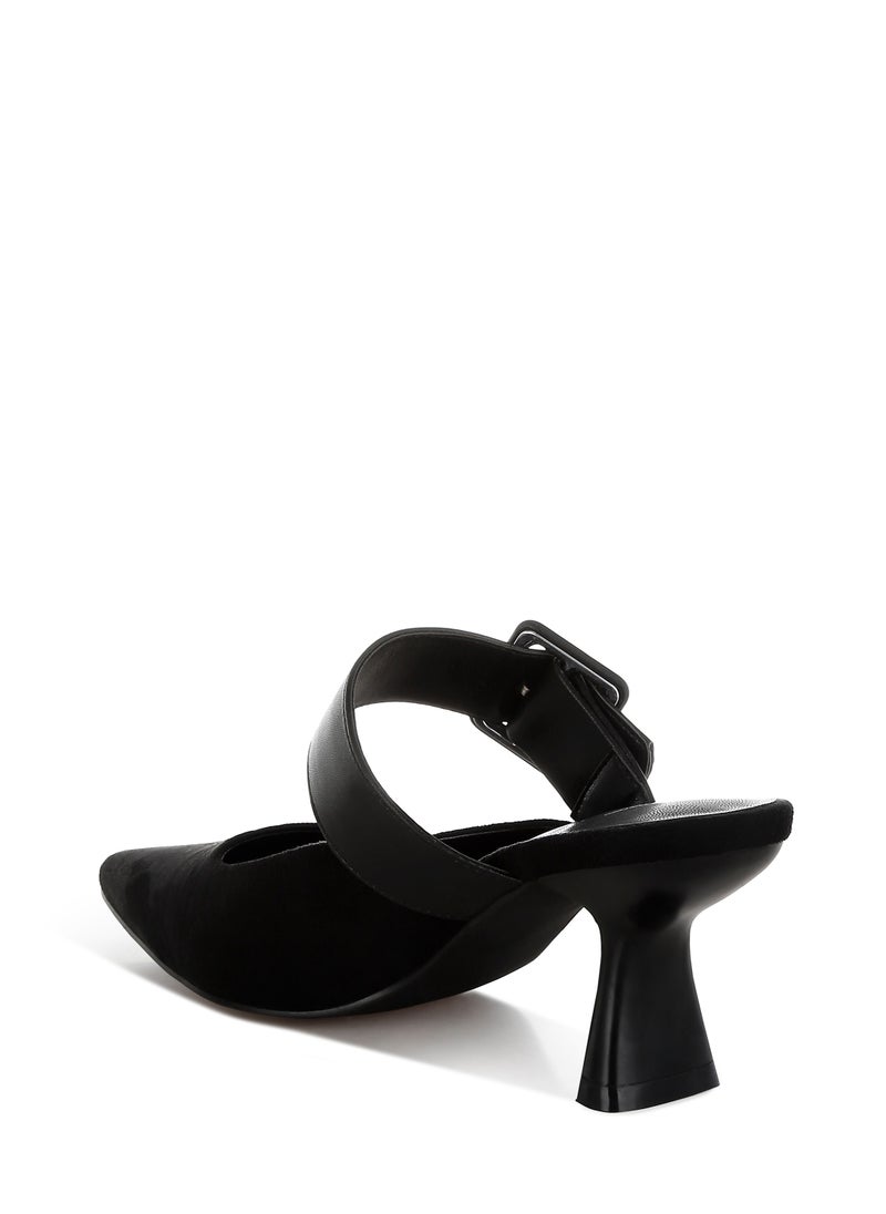 Microfiber Pointy Slip-On Mules in Black