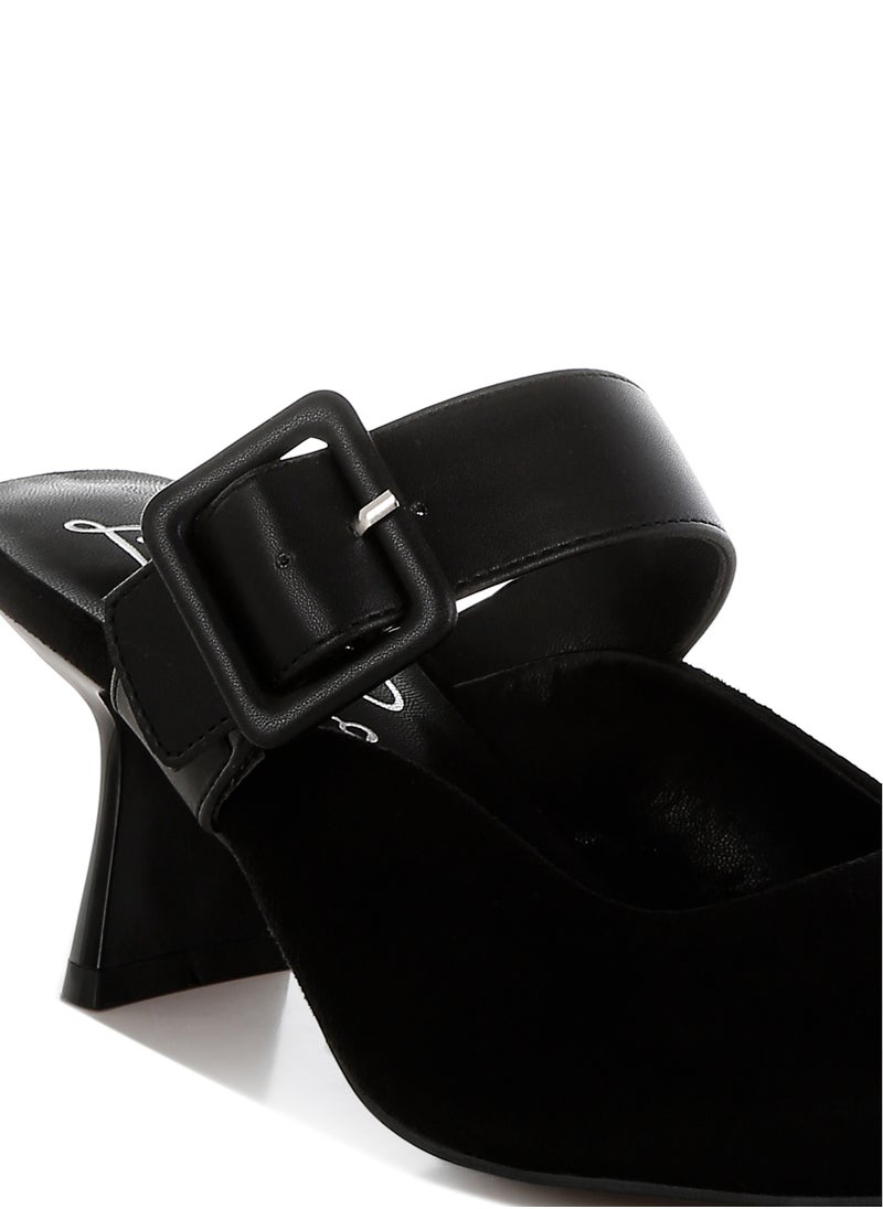 Microfiber Pointy Slip-On Mules in Black