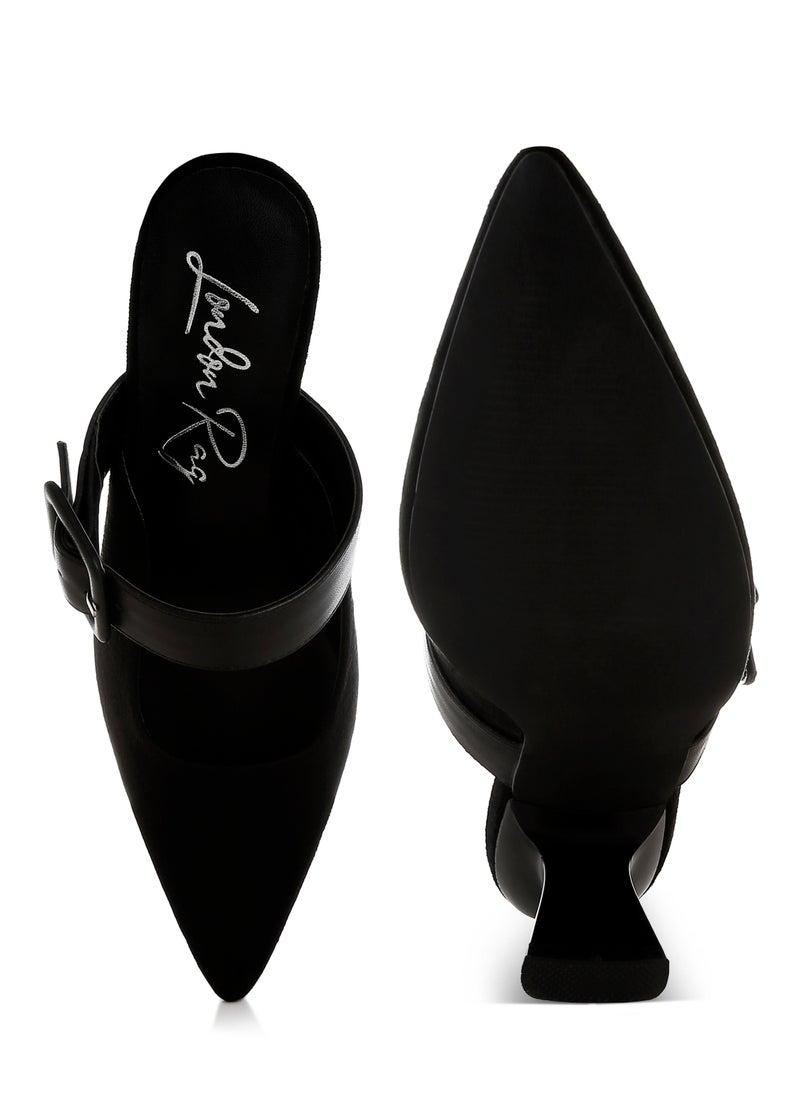 Microfiber Pointy Slip-On Mules in Black