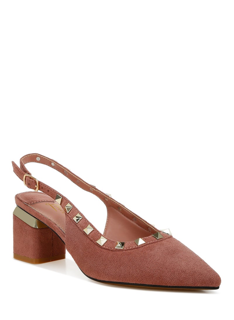 Stud Emebllished Microfiber Sandals in Blush