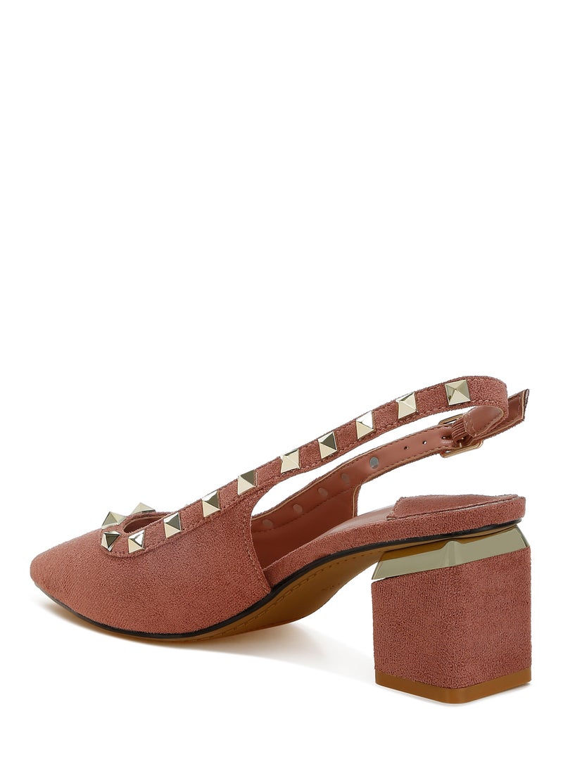 Stud Emebllished Microfiber Sandals in Blush