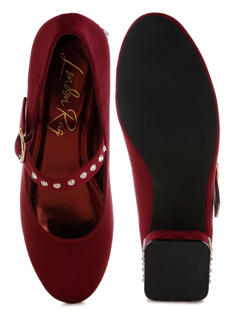 Studded Mary Jane Pumps in Burgundy