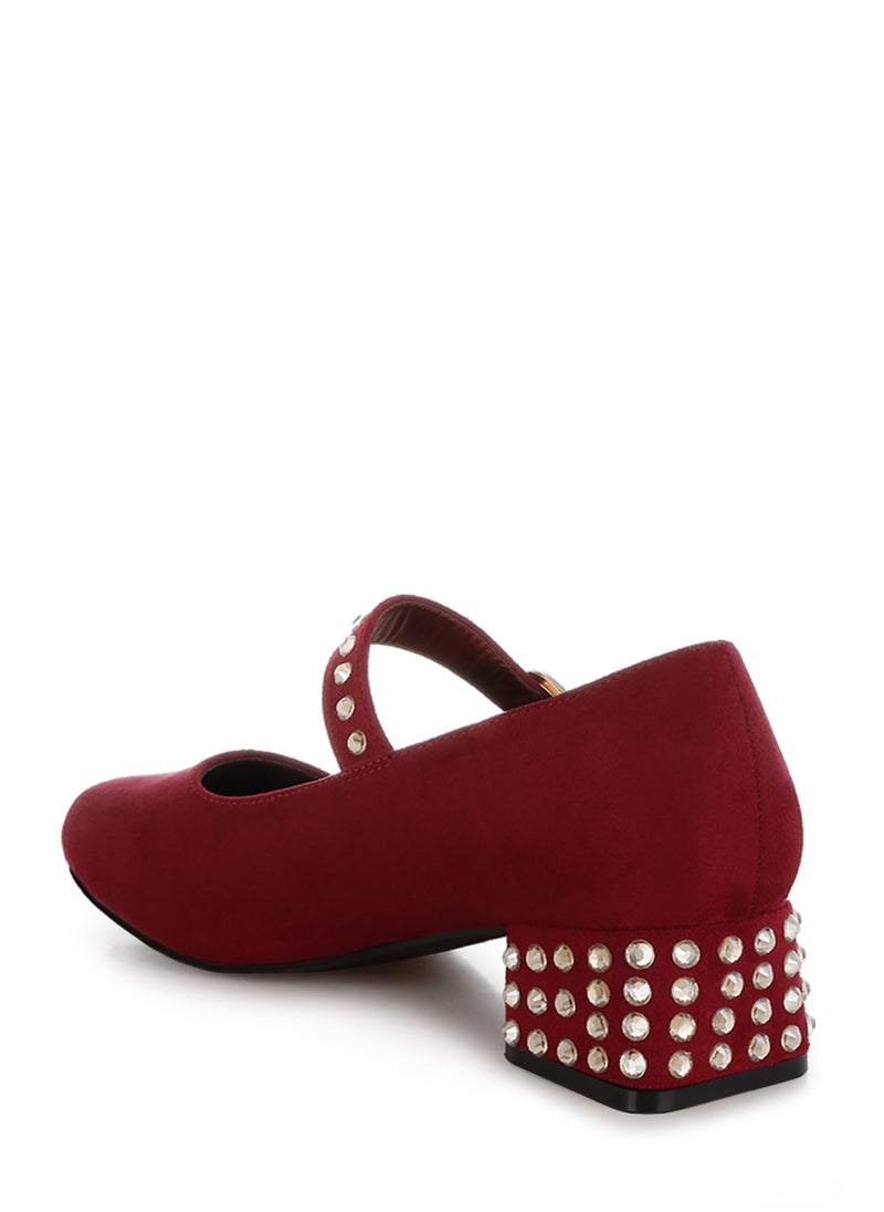 Studded Mary Jane Pumps in Burgundy