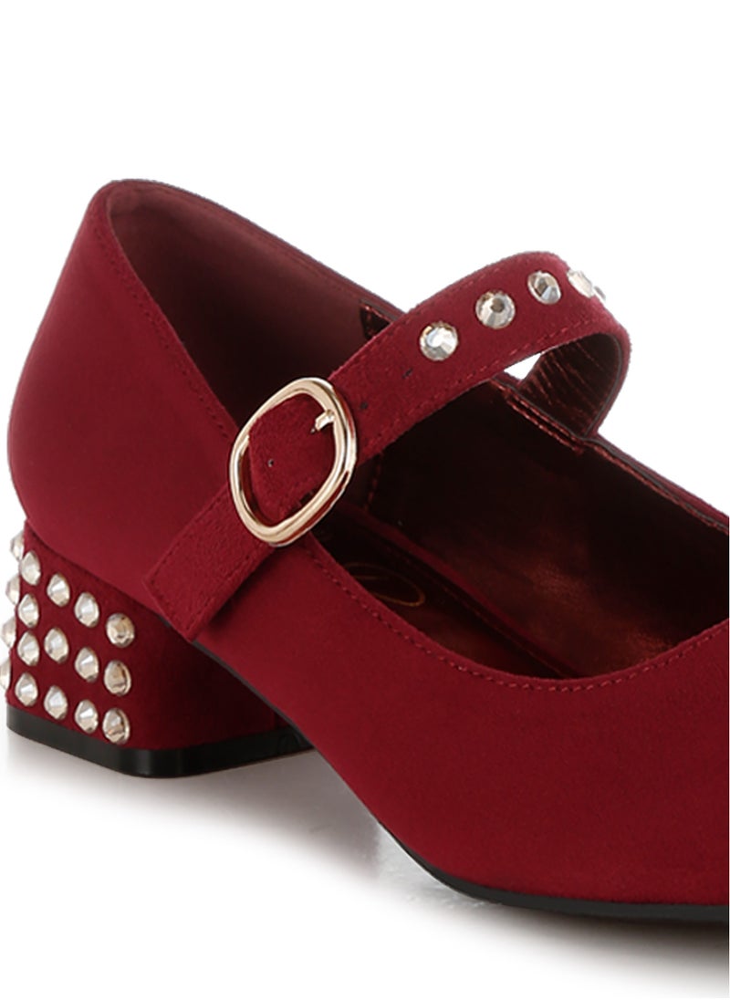 Studded Mary Jane Pumps in Burgundy