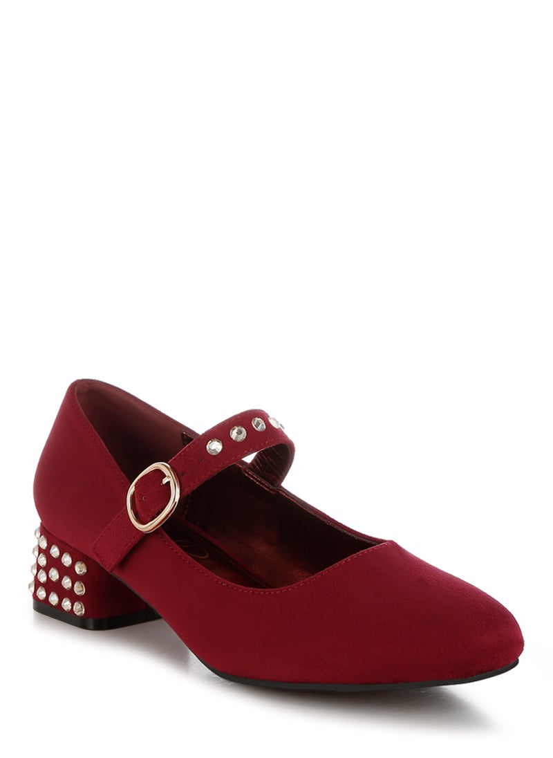 Studded Mary Jane Pumps in Burgundy