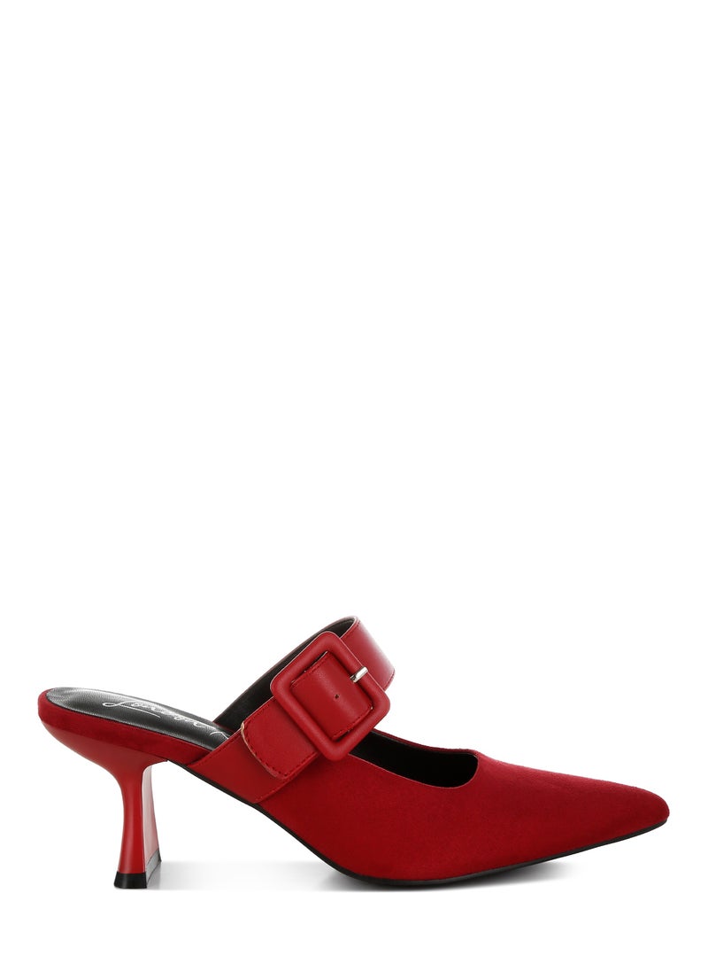 Microfiber Pointy Slip-On Mules in Red