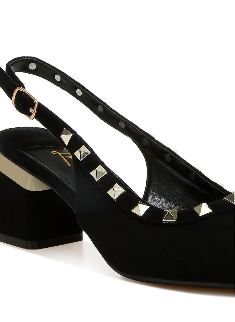 Stud Emebllished Microfiber Sandals in Black