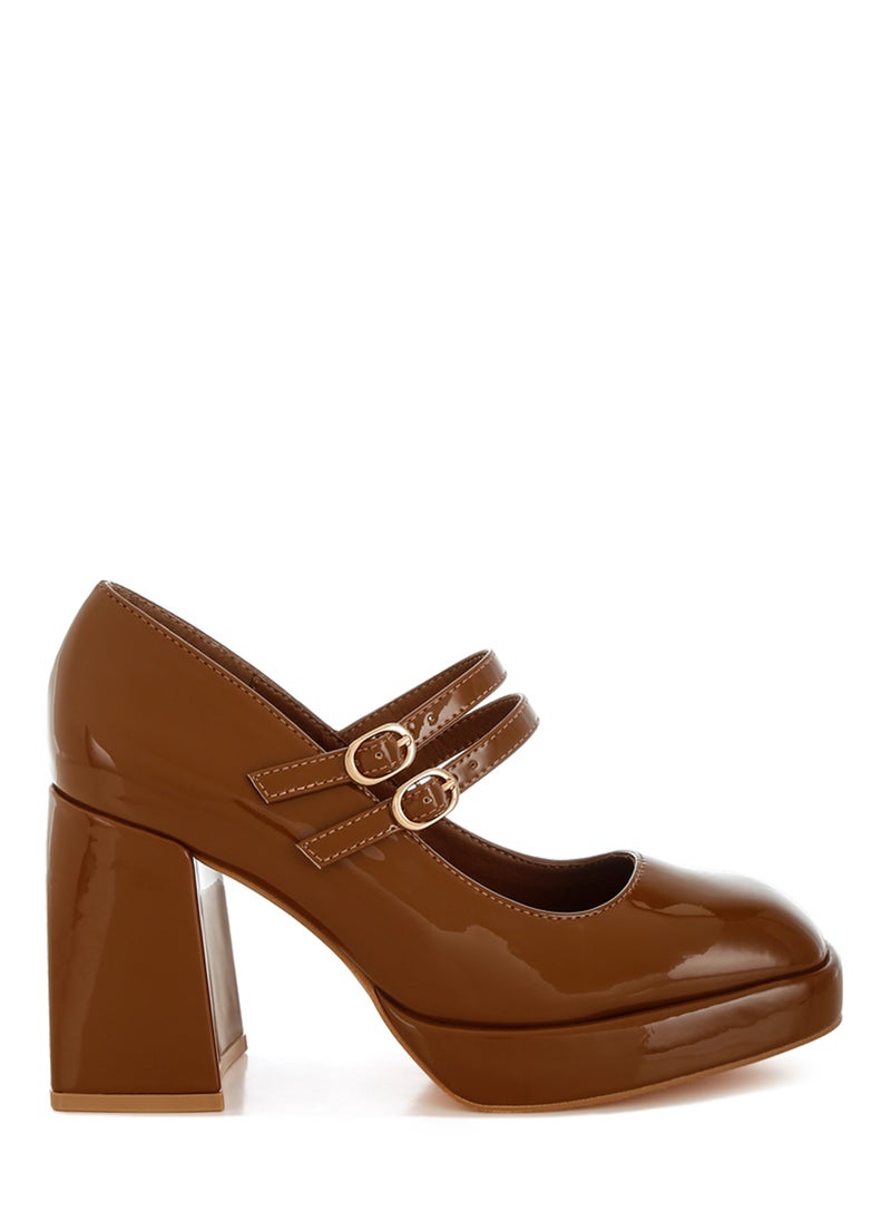 Double Strap Mary Jane Sandals in Tan