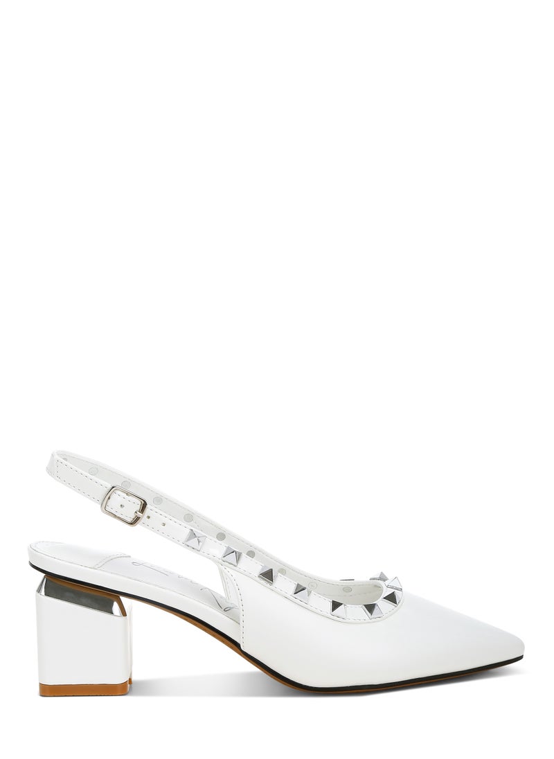 Stud Embellished Slingback Sandals in White