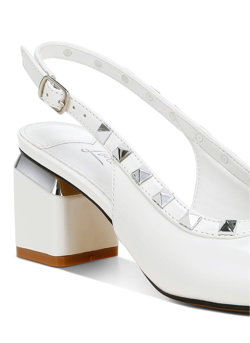 Stud Embellished Slingback Sandals in White