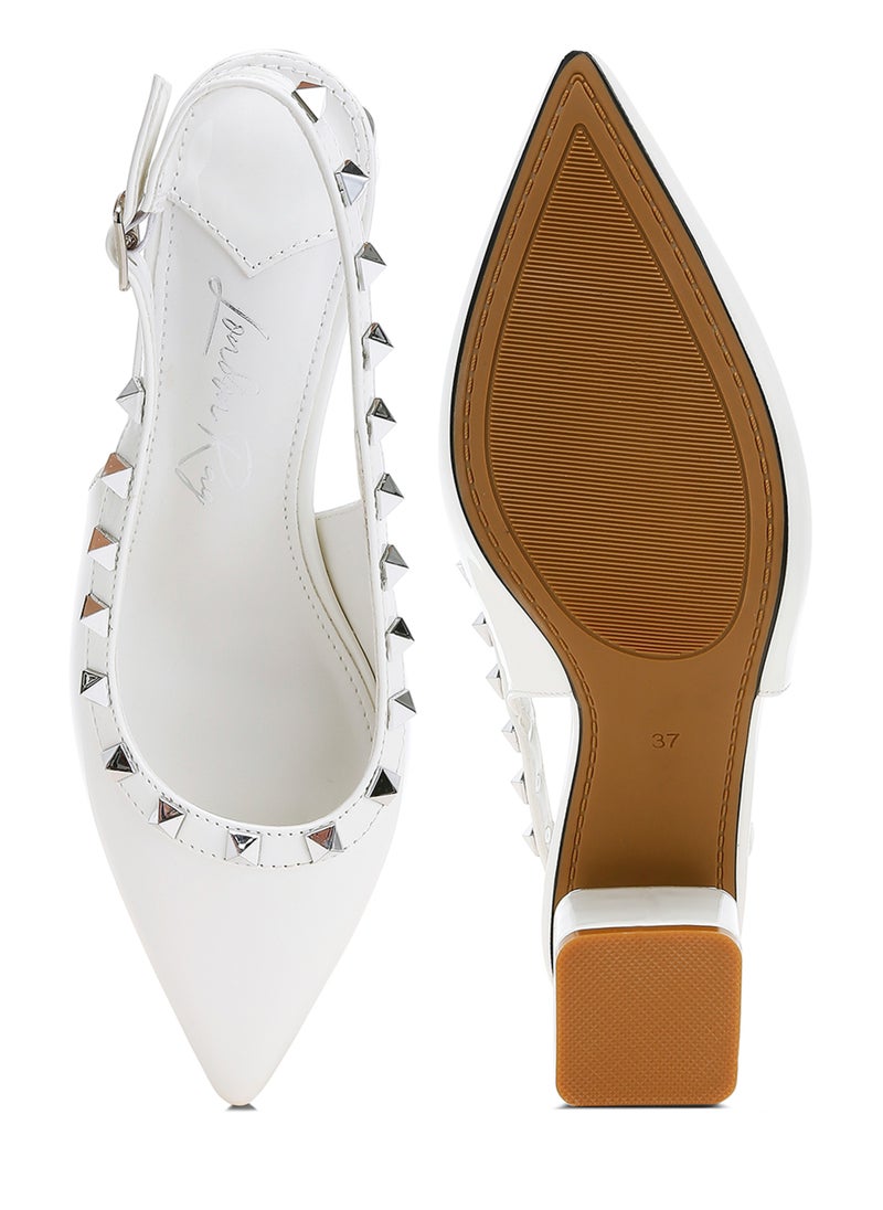 Stud Embellished Slingback Sandals in White