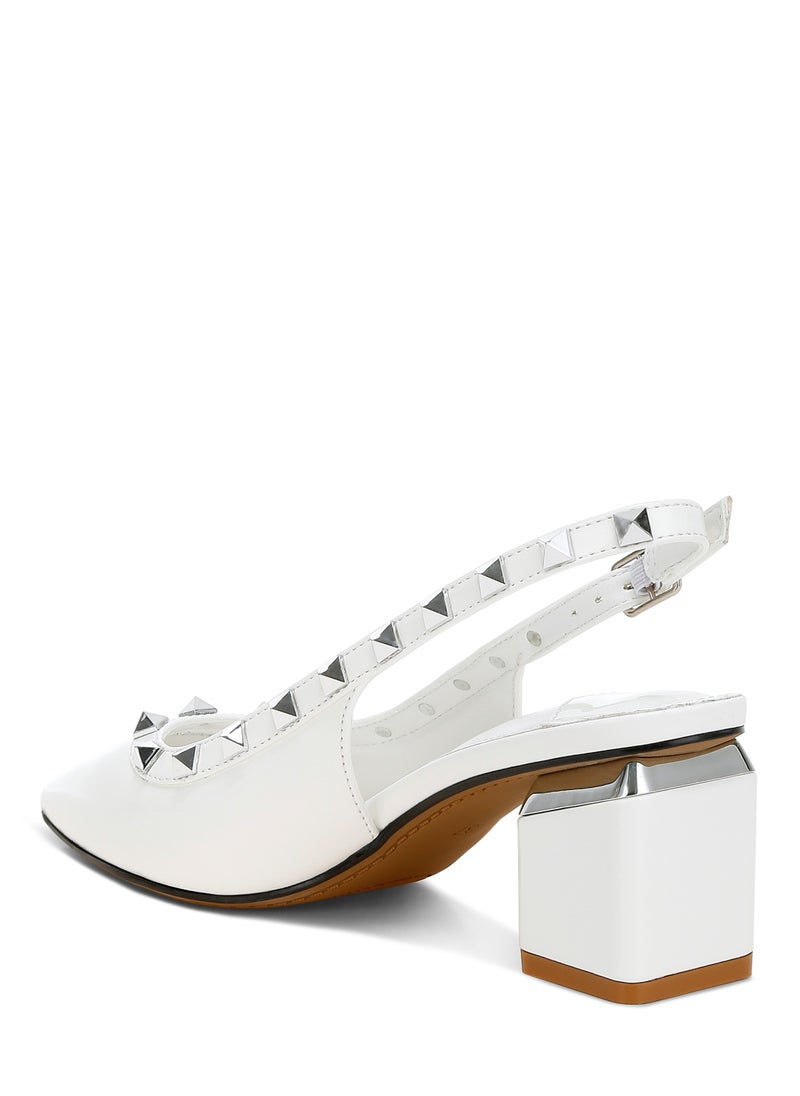 Stud Embellished Slingback Sandals in White