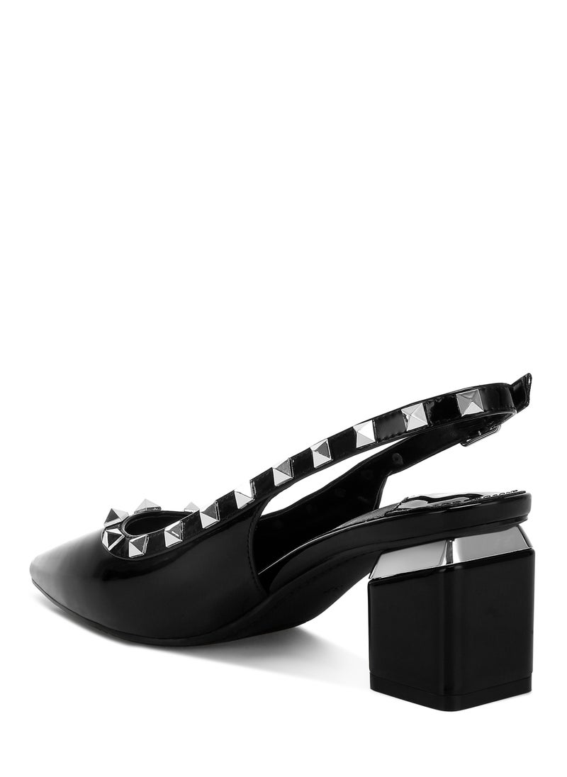 Stud Embellished Slingback Sandals in Black