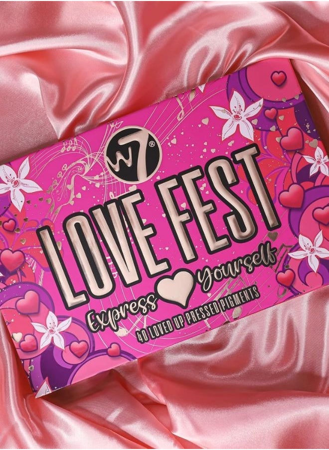 W7 Love Fest Pressed Pigment Palette - 40 Playful Party Colours With Matte, Shimmer, Glitters - Flawless Long-Lasting Bold Makeup