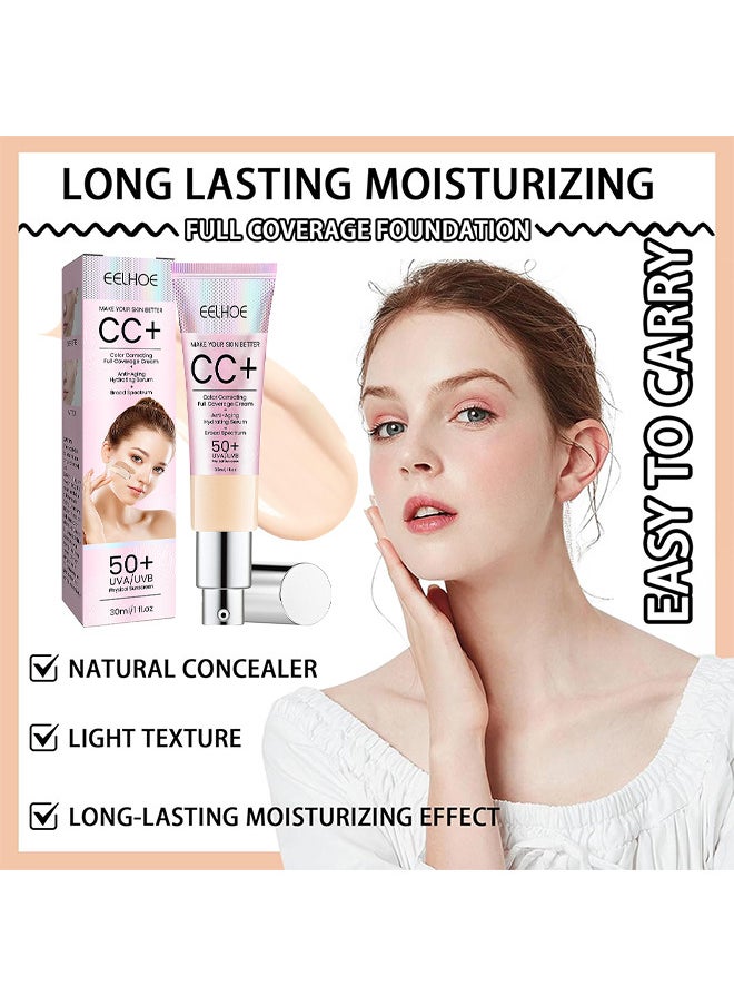 CC Color Correcting Full Coverage Cream SPF 50+, CC Cream Foundation, Lightweight Full Coverage Hydrating Serum, Control Oil And Moisturize Waterproof Long Lasting Matte Color Correcting Cream (LIGHT)