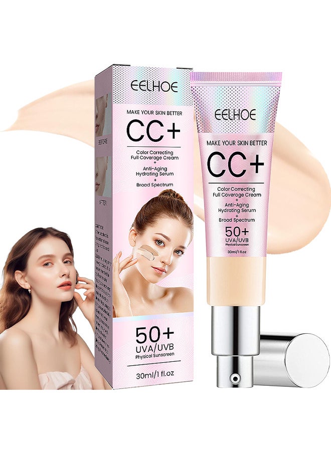 CC Color Correcting Full Coverage Cream SPF 50+, CC Cream Foundation, Lightweight Full Coverage Hydrating Serum, Control Oil And Moisturize Waterproof Long Lasting Matte Color Correcting Cream (LIGHT)