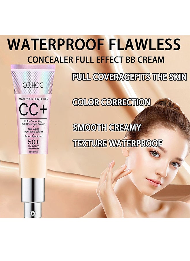 CC Color Correcting Full Coverage Cream SPF 50+, CC Cream Foundation, Lightweight Full Coverage Hydrating Serum, Control Oil And Moisturize Waterproof Long Lasting Matte Color Correcting Cream (LIGHT)