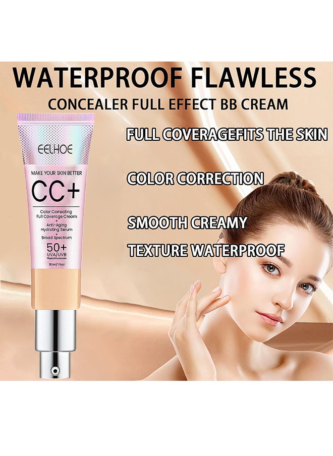 CC Color Correcting Full Coverage Cream SPF 50+, CC Cream Foundation, Lightweight Full Coverage Hydrating Serum, Control Oil And Moisturize Waterproof Long Lasting Matte Color Correcting Cream (MEDIUM)