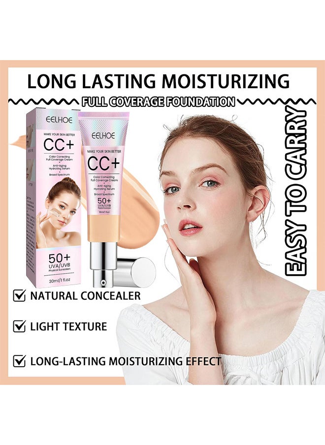 CC Color Correcting Full Coverage Cream SPF 50+, CC Cream Foundation, Lightweight Full Coverage Hydrating Serum, Control Oil And Moisturize Waterproof Long Lasting Matte Color Correcting Cream (MEDIUM)