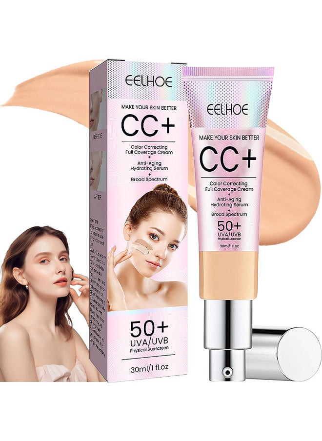 CC Color Correcting Full Coverage Cream SPF 50+, CC Cream Foundation, Lightweight Full Coverage Hydrating Serum, Control Oil And Moisturize Waterproof Long Lasting Matte Color Correcting Cream (MEDIUM)