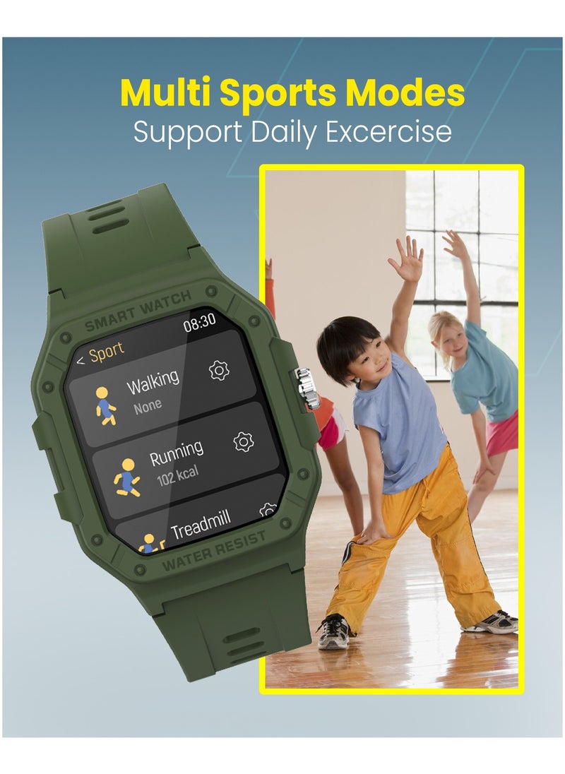 Moxedo Junior SmartWatch 1.7” HD Screen for Girls/Boys with Cool 6 Watch Faces Sleep Mode 22 Sports Modes Alarm Clock Pedometer with Built-in Kids Games (Green)