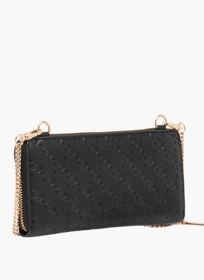 Monogram Embossed Zip-Around Wallet with Chain Strap