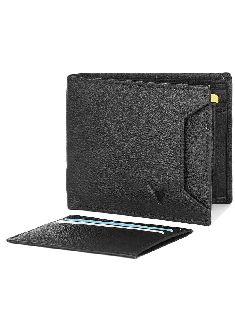 NAPA HIDE Black Leather Wallet for Men I 3 Card Slots I 2 Currency Compartments I 1 ID Window I 3 Secret Compartments I External Card Slot I 1 Coin Pocket