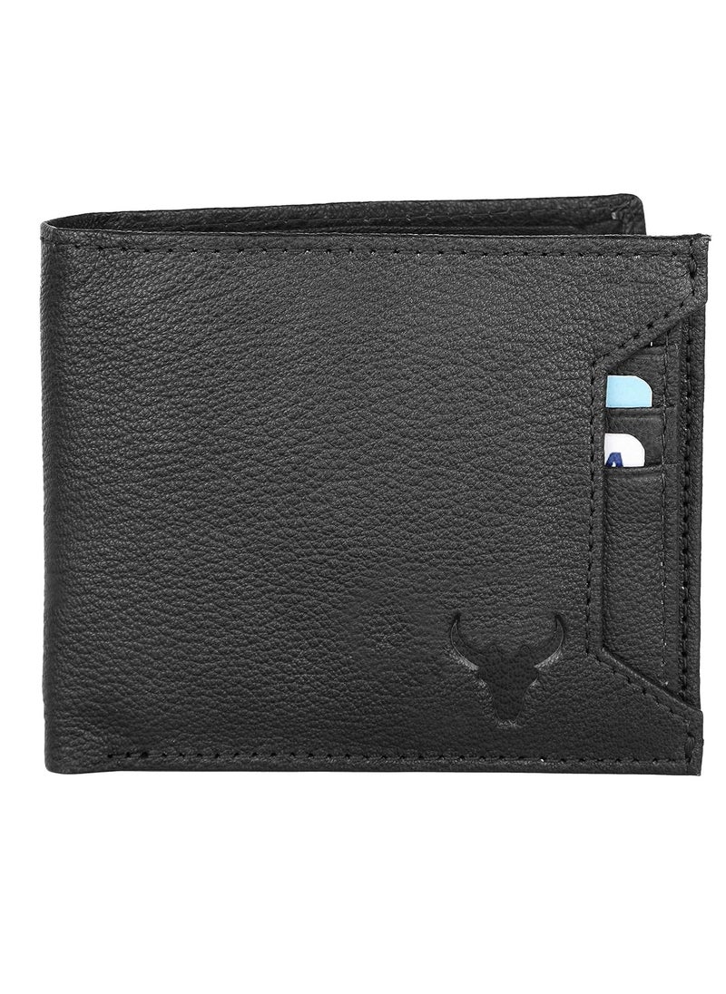 NAPA HIDE Black Leather Wallet for Men I 3 Card Slots I 2 Currency Compartments I 1 ID Window I 3 Secret Compartments I External Card Slot I 1 Coin Pocket