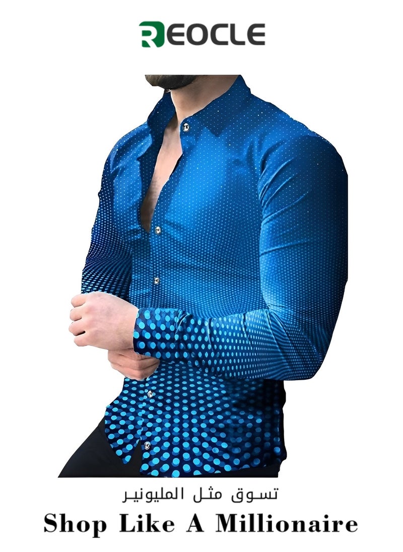 Men's Dress Shirts Hipster Rose Floral Printed Slim Fit Long Sleeve Button Up Party Dress Shirts Pattern Printed Shirts