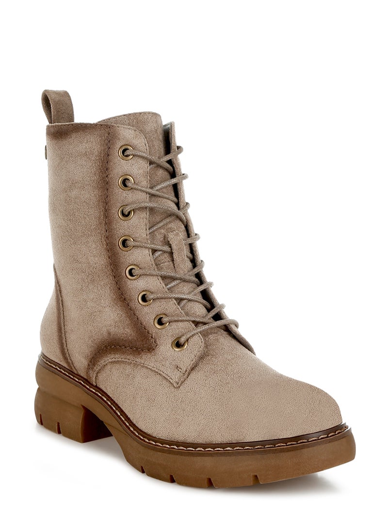 Lace Up High Ankle Boots in Taupe