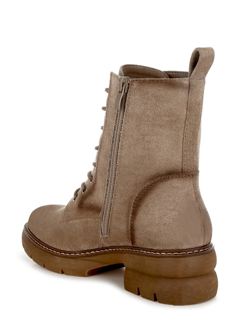 Lace Up High Ankle Boots in Taupe