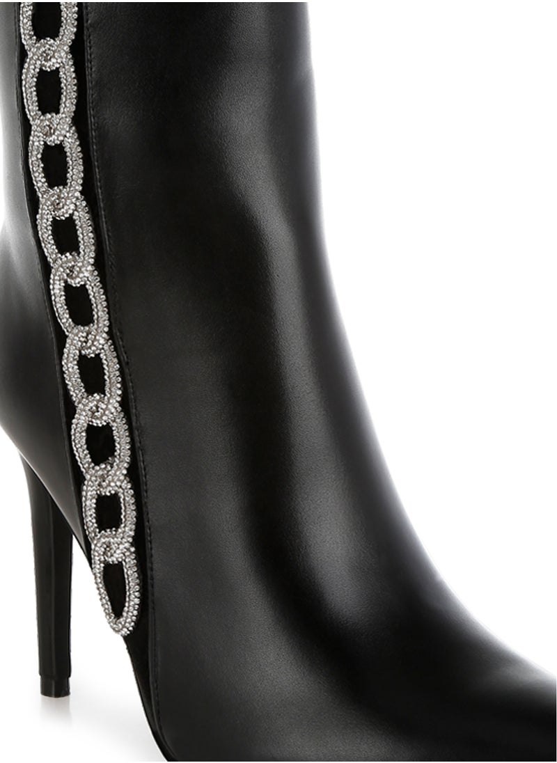 Rhinestones Chain Detail Boots in Black