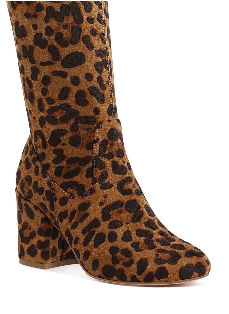 Minimal Drawstring Detail Knee-High Boots in Leopard