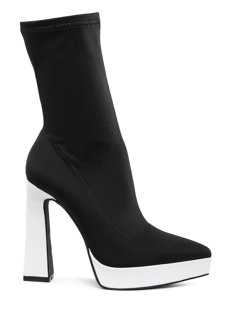 Contrasting Platform Detail Sock Boots in Black and White