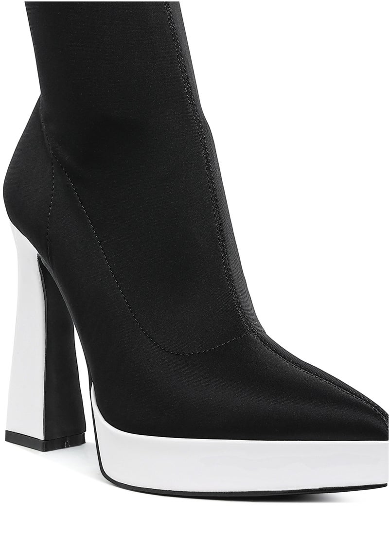 Contrasting Platform Detail Sock Boots in Black and White