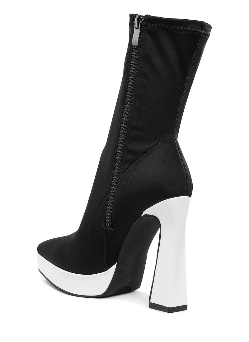 Contrasting Platform Detail Sock Boots in Black and White