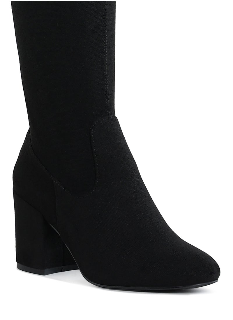 Minimal Drawstring Detail Knee-High Boots in Black