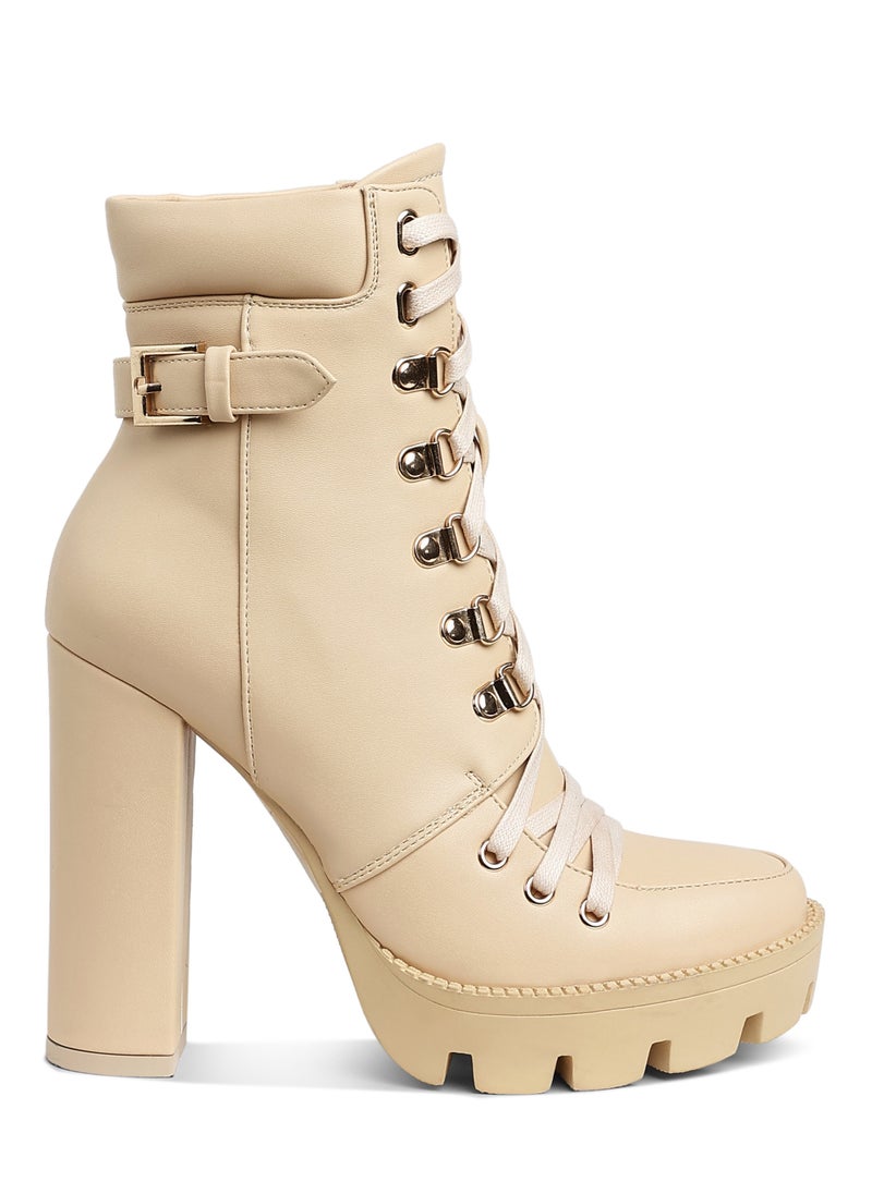 Lace up Combat Boots in Beige