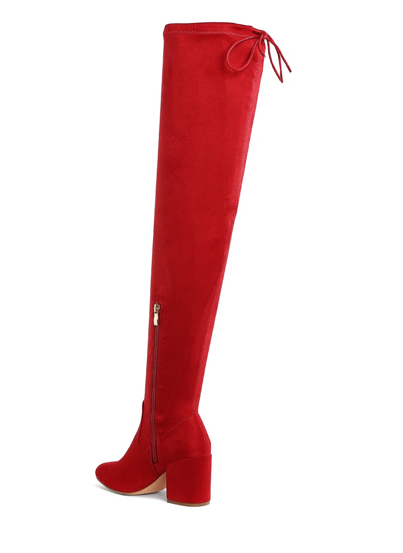 Minimal Drawstring Detail Knee-High Boots in Red