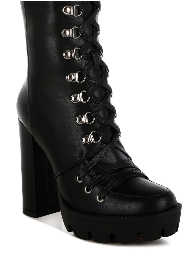 Black Cushion Collared Lace Up Boots