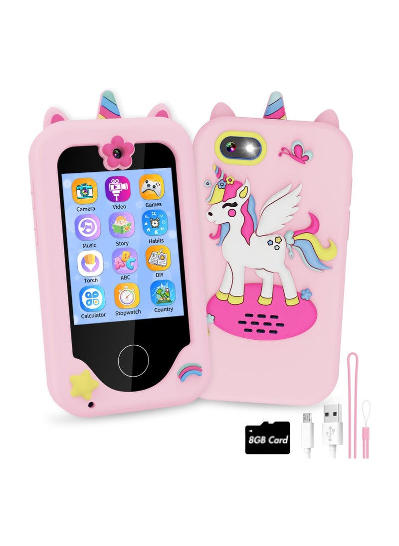 Kids Smart Phone for Girls Gifts for Girls Age 6-8 Kids Phone with Camera Games Music Torch Habit Alarm Stories Learning Girls Toys for 3 4 5 6 7 8 Year Old Birthday Gift Ideas with 8G SD Card