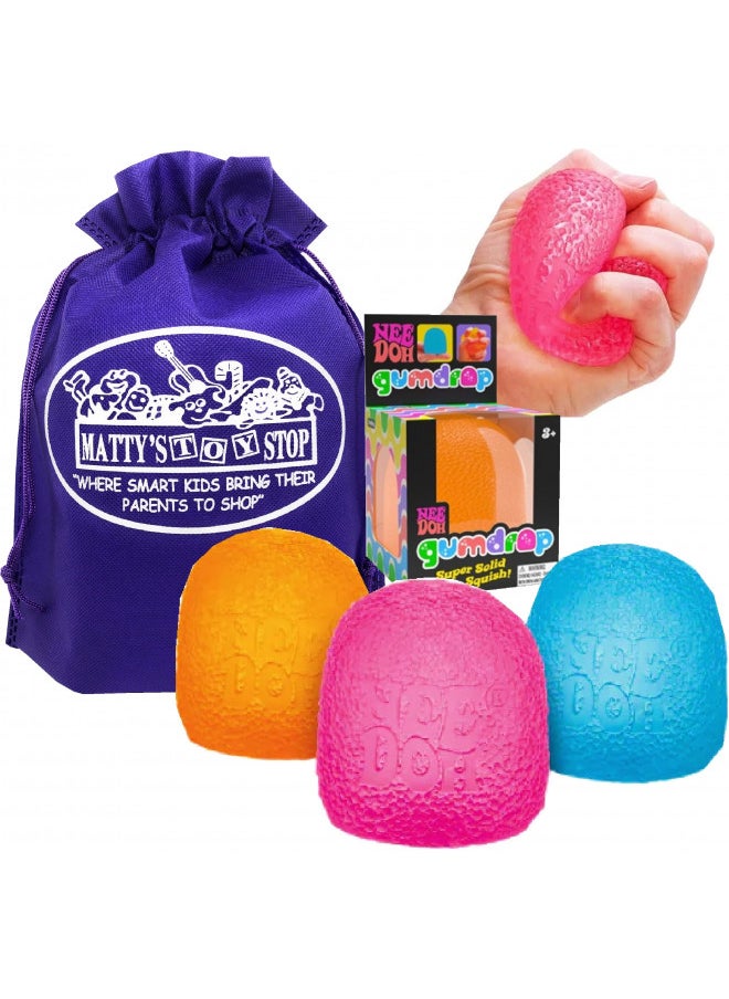 Schylling NeeDoh Gumdrop...Groovy Glob! Squishy, Squeezy, Popping, Stretchy Stress Fidget Gumdrops Complete Gift Set Party Bundle with Storage Bag - 3 Pack (Assorted Colors)