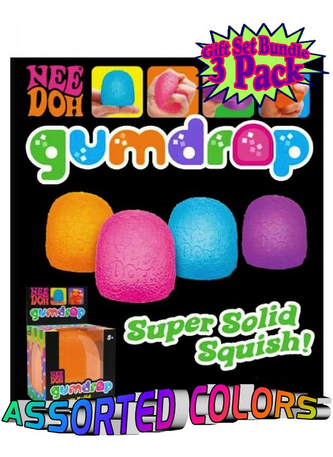 Schylling NeeDoh Gumdrop...Groovy Glob! Squishy, Squeezy, Popping, Stretchy Stress Fidget Gumdrops Complete Gift Set Party Bundle with Storage Bag - 3 Pack (Assorted Colors)