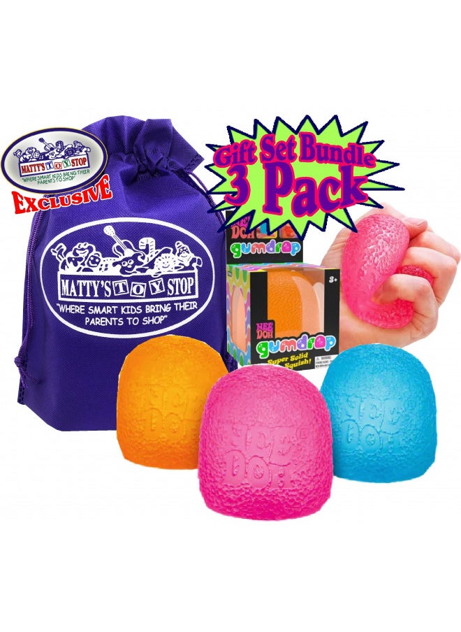 Schylling NeeDoh Gumdrop...Groovy Glob! Squishy, Squeezy, Popping, Stretchy Stress Fidget Gumdrops Complete Gift Set Party Bundle with Storage Bag - 3 Pack (Assorted Colors)